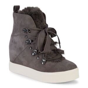 J/SLIDES Whitney Faux Fur & Suede Wedge Sneaker Boots